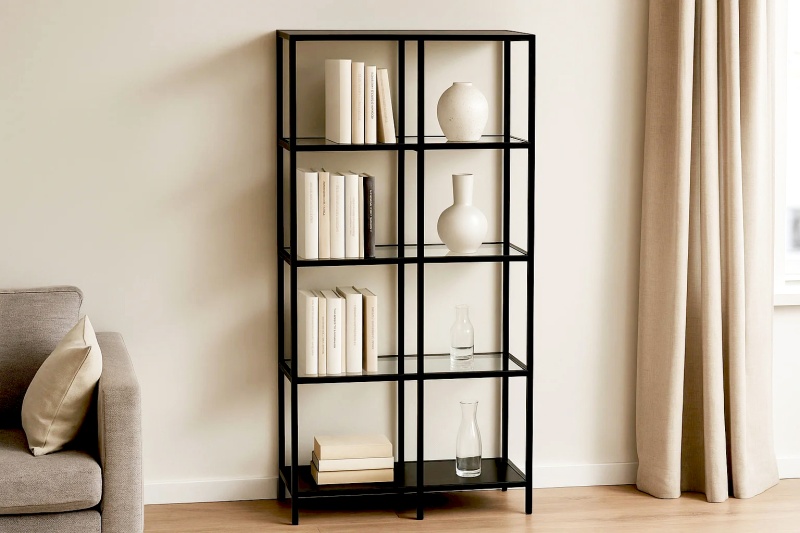 Стеллаж со стеклянными полками "Нора" гостиная 900