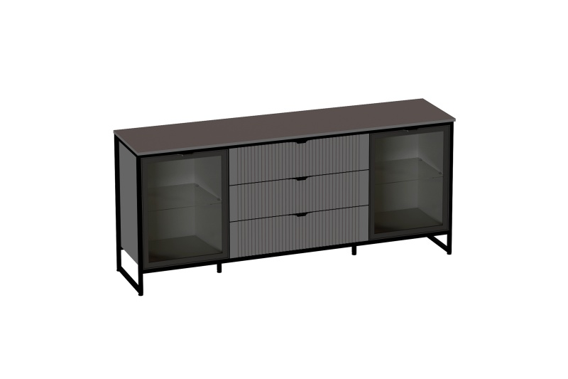 Тумба 2 дв 3 ящ "Нора" гостиная со стеклянными дверями Графит