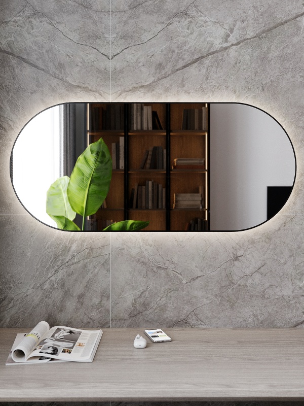 Зеркало навесное Z-16 110х50 см с черной рамкой и подсветкой